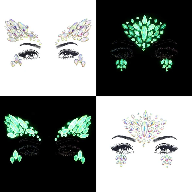 Alt view image 5 of 7 - Noctilucent Face Gems Luminous makeup Temporary Tattoo Stickers Acrylic Crystal Glitter Stickers Face Jewels Rainbow Tears Rhinestone for Party, Rave Festival, Dress-up of ZLXIN(8 Pcs A Set)