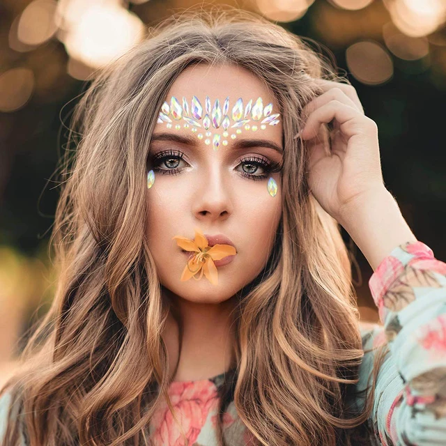 Alt view image 6 of 7 - Noctilucent Face Gems Luminous makeup Temporary Tattoo Stickers Acrylic Crystal Glitter Stickers Face Jewels Rainbow Tears Rhinestone for Party, Rave Festival, Dress-up of ZLXIN(8 Pcs A Set)