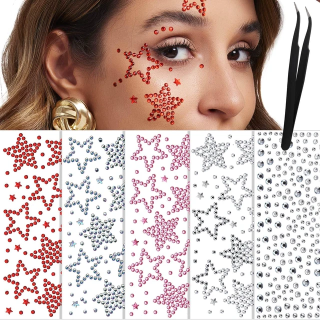 Main image of Face Gems Face Jewels, Self Adhesive Hair Gems Festival Star Rhinestone Stickers for Face, Eye, Makeup, Body, Stick on Gems, Rave Accessories, Y2K Star Face Stickers for Kids, Women