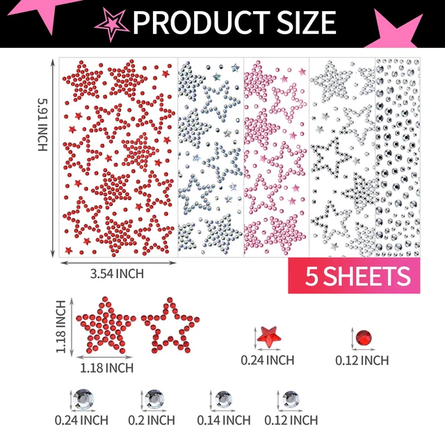 Alt view image 3 of 7 - Face Gems Face Jewels, Self Adhesive Hair Gems Festival Star Rhinestone Stickers for Face, Eye, Makeup, Body, Stick on Gems, Rave Accessories, Y2K Star Face Stickers for Kids, Women