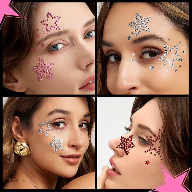 Alt view image 4 of 7 - Face Gems Face Jewels, Self Adhesive Hair Gems Festival Star Rhinestone Stickers for Face, Eye, Makeup, Body, Stick on Gems, Rave Accessories, Y2K Star Face Stickers for Kids, Women