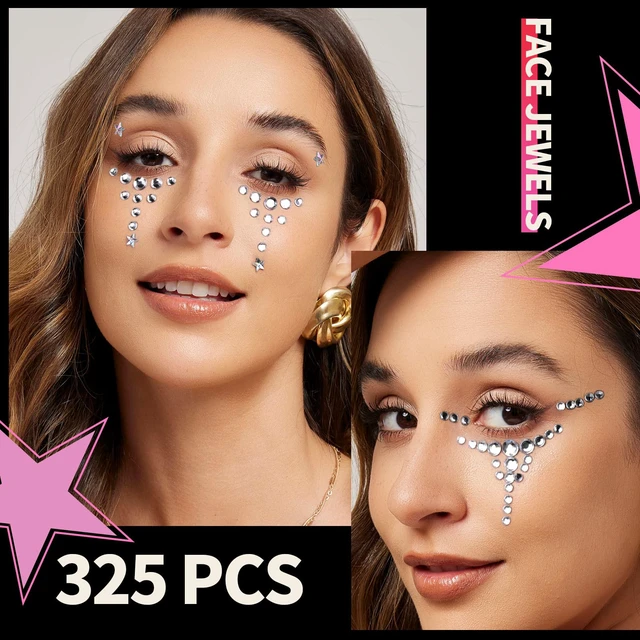 Alt view image 5 of 7 - Face Gems Face Jewels, Self Adhesive Hair Gems Festival Star Rhinestone Stickers for Face, Eye, Makeup, Body, Stick on Gems, Rave Accessories, Y2K Star Face Stickers for Kids, Women