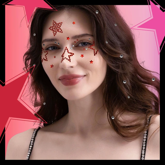 Alt view image 6 of 7 - Face Gems Face Jewels, Self Adhesive Hair Gems Festival Star Rhinestone Stickers for Face, Eye, Makeup, Body, Stick on Gems, Rave Accessories, Y2K Star Face Stickers for Kids, Women