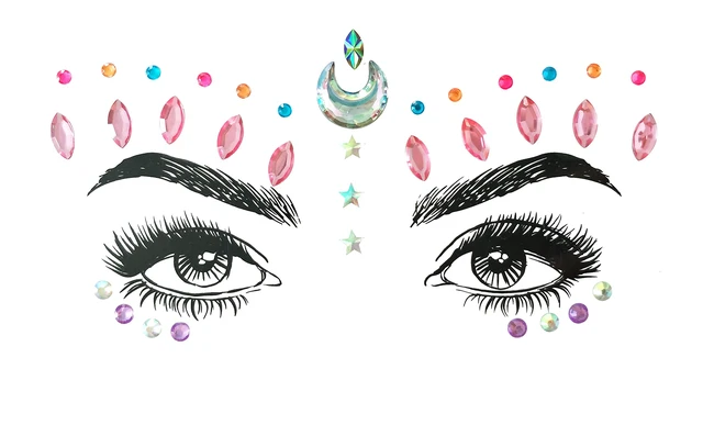 Alt view image 3 of 7 - 6 Pcs Music Festival Face Jewels, Rhinestone Rave Gems Glitter, Crystal Birthday Party Face Stickers, Eyes Body Temporary Tattoos