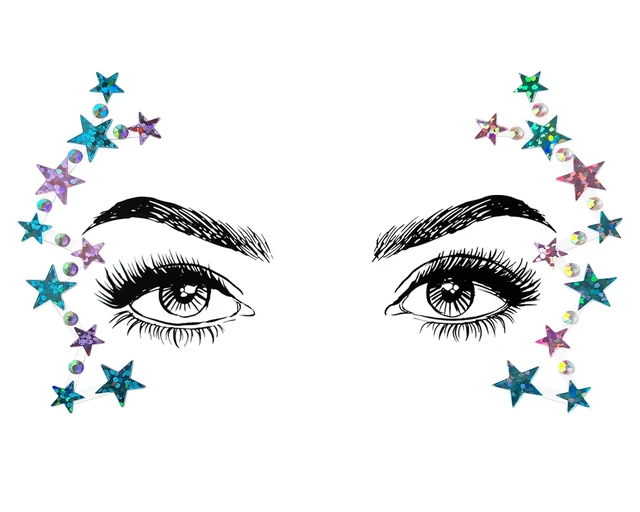 Alt view image 6 of 7 - 6 Pcs Music Festival Face Jewels, Rhinestone Rave Gems Glitter, Crystal Birthday Party Face Stickers, Eyes Body Temporary Tattoos