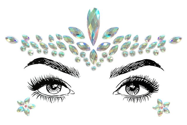 Alt view image 4 of 7 - 6 Pcs Music Festival Face Jewels, Rhinestone Rave Gems Glitter, Crystal Birthday Party Face Stickers, Eyes Body Temporary Tattoos