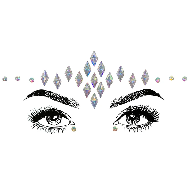 Alt view image 5 of 7 - 6 Pcs Music Festival Face Jewels, Rhinestone Rave Gems Glitter, Crystal Birthday Party Face Stickers, Eyes Body Temporary Tattoos