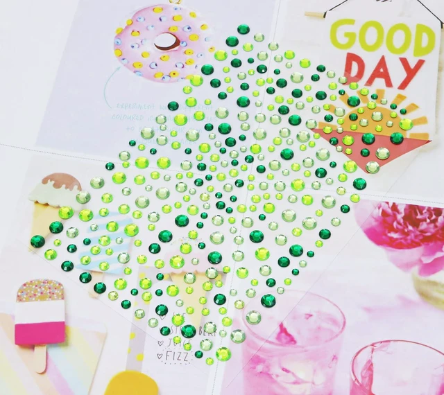 Alt view image 3 of 6 - Stick on Face Costume Gems 650Pcs Self-Adhesive Hair Jewels Halloween Makeup Rhinestone Stickers for Body Nail Festival Holiday Party Dress Up Crafts (Mixed Green)