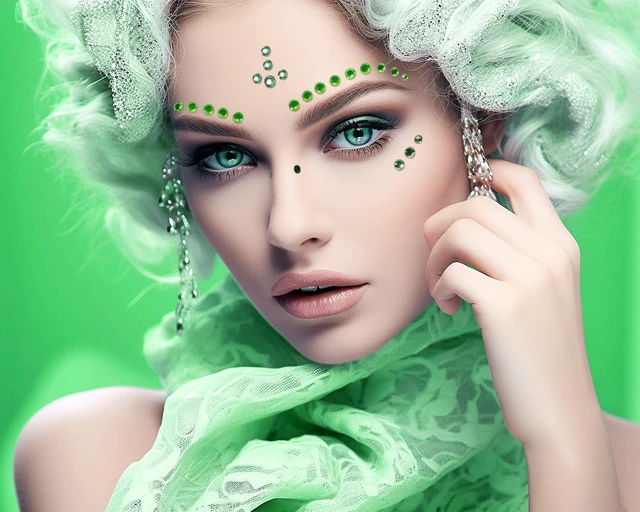 Alt view image 5 of 6 - Stick on Face Costume Gems 650Pcs Self-Adhesive Hair Jewels Halloween Makeup Rhinestone Stickers for Body Nail Festival Holiday Party Dress Up Crafts (Mixed Green)