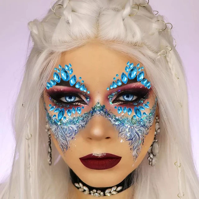 Alt view image 2 of 7 - 6 Sheets Face Jewels Face Gems Stick On, Self Adhesive Rhinestones for Makeup Rave Accessories for Festival Holiday Costumes