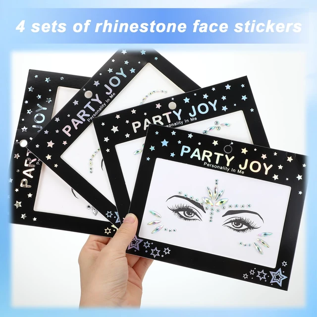 Alt view image 2 of 7 - 4 Sets Face Gems for Women, Self-Adhesive Glitter Freckles Face Jewels Temporary Tattoo Eye Face Gems Stickers on Rave Festival Party Gift Mermaid Rainbow Face Gem Halloween Makeup Dress-up