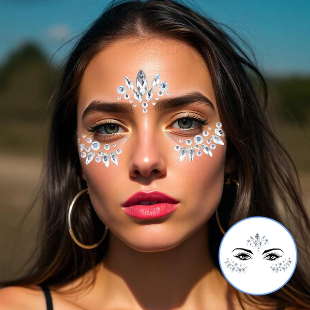 Alt view image 7 of 7 - 4 Sets Face Gems for Women, Self-Adhesive Glitter Freckles Face Jewels Temporary Tattoo Eye Face Gems Stickers on Rave Festival Party Gift Mermaid Rainbow Face Gem Halloween Makeup Dress-up