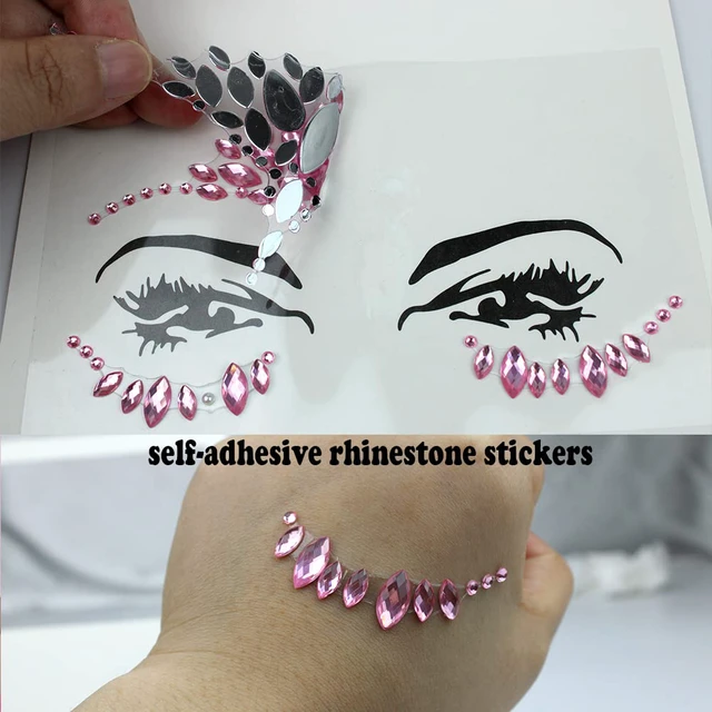 Alt view image 7 of 7 - 6 Sheets Face Jewels Face Gems Stick On, Self Adhesive Rhinestones for Makeup Rave Accessories for Festival Holiday Costumes