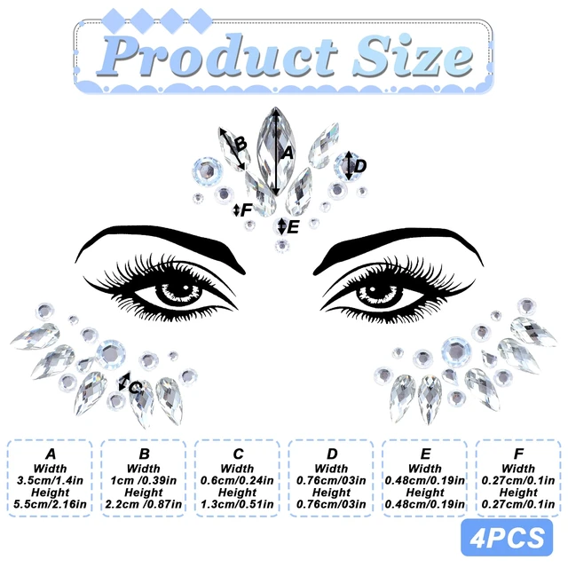 Alt view image 5 of 7 - 4 Sets Face Gems for Women, Self-Adhesive Glitter Freckles Face Jewels Temporary Tattoo Eye Face Gems Stickers on Rave Festival Party Gift Mermaid Rainbow Face Gem Halloween Makeup Dress-up