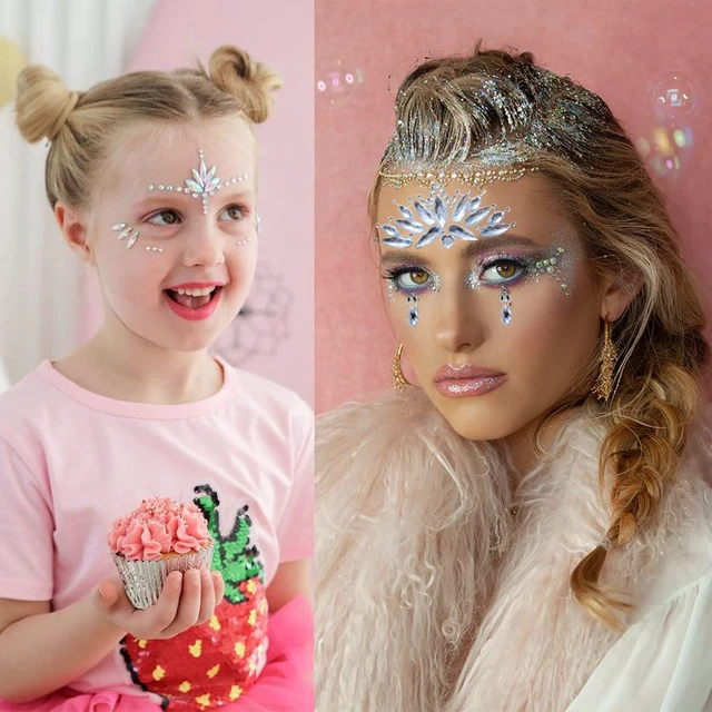 Alt view image 6 of 7 - 6 Sheets Face Jewels Face Gems Stick On, Self Adhesive Rhinestones for Makeup Rave Accessories for Festival Holiday Costumes