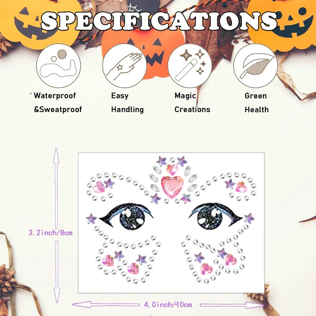 Alt view image 2 of 7 - Kids Festival Face Jewels Gems 4 Pack Sparkly Face Stickers & Crystal Temporary Tattoos Fun Rhinestone Makeup for Girls for Halloween, Birthday, Christmas & Dress-Up Play