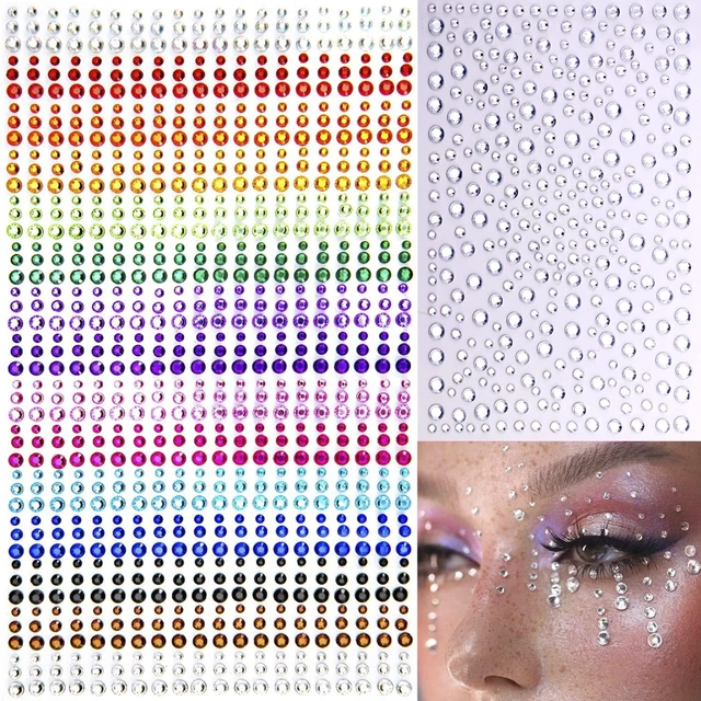 Main image of 1250 Pcs Self Adhesive Rhinestones for Makeup Eyes 15 Colors Rainbow Rhinestones Face Jewels Face Gems Stick on, DIY Nail Makeup 3mm 4mm 5mm 6mm Rave Festival Accessories Costume for Women