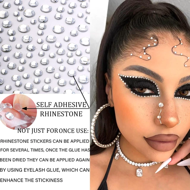 Alt view image 2 of 7 - 1250 Pcs Self Adhesive Rhinestones for Makeup Eyes 15 Colors Rainbow Rhinestones Face Jewels Face Gems Stick on, DIY Nail Makeup 3mm 4mm 5mm 6mm Rave Festival Accessories Costume for Women