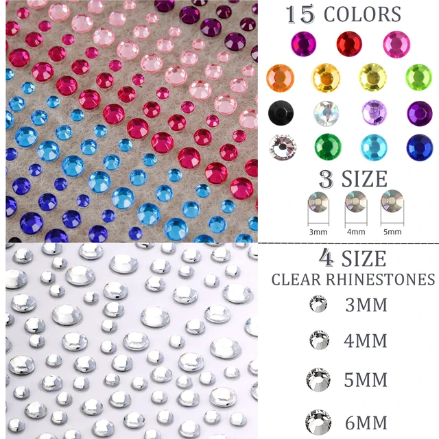 Alt view image 5 of 7 - 1250 Pcs Self Adhesive Rhinestones for Makeup Eyes 15 Colors Rainbow Rhinestones Face Jewels Face Gems Stick on, DIY Nail Makeup 3mm 4mm 5mm 6mm Rave Festival Accessories Costume for Women