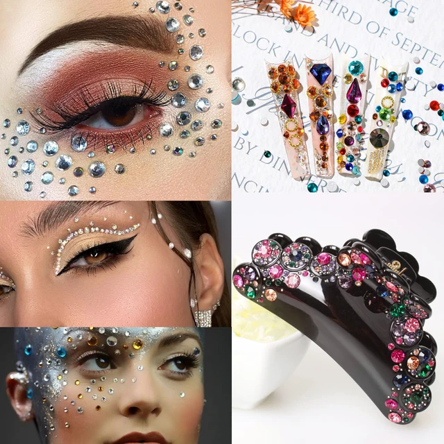 Alt view image 6 of 7 - 1250 Pcs Self Adhesive Rhinestones for Makeup Eyes 15 Colors Rainbow Rhinestones Face Jewels Face Gems Stick on, DIY Nail Makeup 3mm 4mm 5mm 6mm Rave Festival Accessories Costume for Women