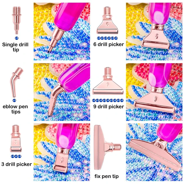 Alt view image 4 of 5 - Diamond Art Pens Diamond Art Tools Painting Pen with Screw Metal Tips Multi-Placer Tool Accessories for Adults Gem Rhinestone Picker Stylus Purple