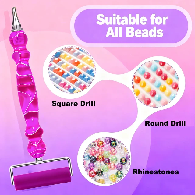 Alt view image 4 of 6 - 17PCS Ergonomic Diamond Art Pen Kits, with Multifunctional Metal Stainless Steel Screw Thin 1, 3, 6, 9, Tips, Correction Placers Roller Accessories (Purple + Pink + White + 5 PCS Tips)