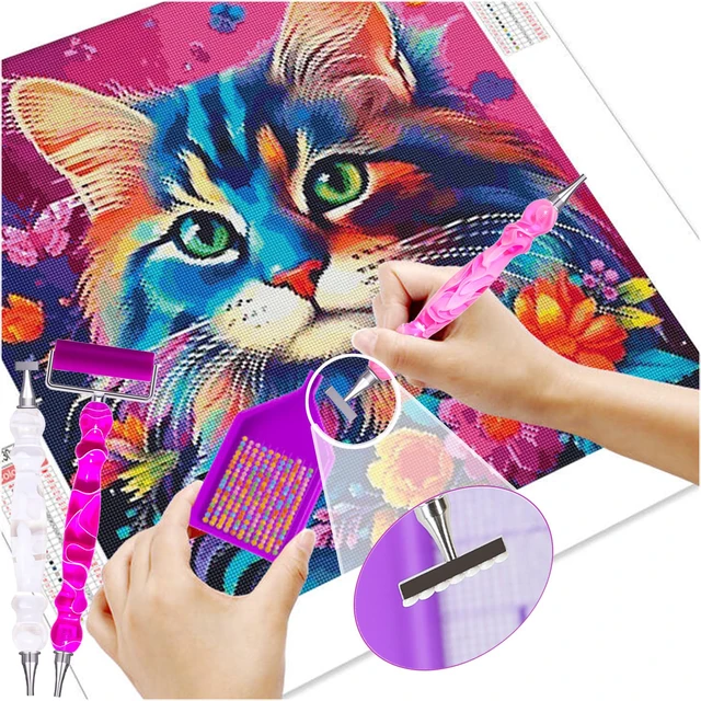 Alt view image 3 of 6 - 17PCS Ergonomic Diamond Art Pen Kits, with Multifunctional Metal Stainless Steel Screw Thin 1, 3, 6, 9, Tips, Correction Placers Roller Accessories (Purple + Pink + White + 5 PCS Tips)