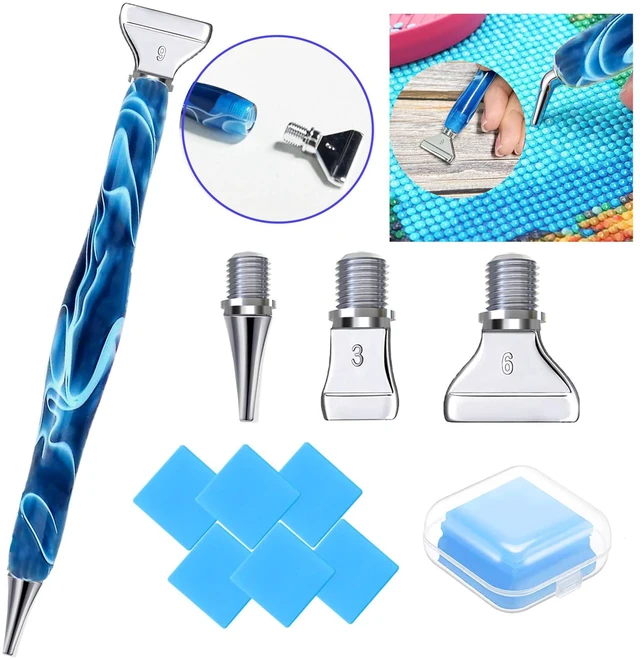 Main image of Diamond Art Tools Diamond Painting Accessories Kits with Screw Metal Tip Diamond Painting Pen Drill Bead Dot Pens for Art Craft Nail No Longer Loose (Blue Pen Silver 3)