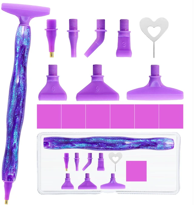 Main image of 16PCS Ergonomic Diamond Art Pens Kits, Resin Diamond Painting Pen with Multifunctional Plastic Screw Thread Tips for 5D Diamond Painting (Starry Purple B)