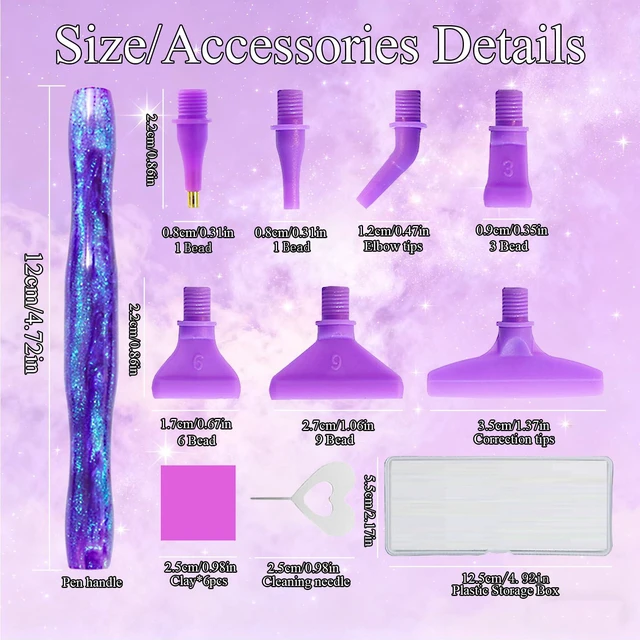 Alt view image 2 of 6 - 16PCS Ergonomic Diamond Art Pens Kits, Resin Diamond Painting Pen with Multifunctional Plastic Screw Thread Tips for 5D Diamond Painting (Starry Purple B)