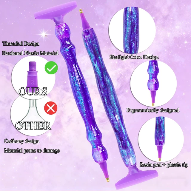 Alt view image 3 of 6 - 16PCS Ergonomic Diamond Art Pens Kits, Resin Diamond Painting Pen with Multifunctional Plastic Screw Thread Tips for 5D Diamond Painting (Starry Purple B)