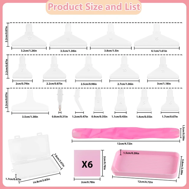 Alt view image 2 of 7 - Diamond Art Pens 24P, Acrylic Diamond Painting Pen with Various Tips and Dotting Clay, Ergonomic Diamond Art Tools Set for 5D Gem Paintings (Pink)