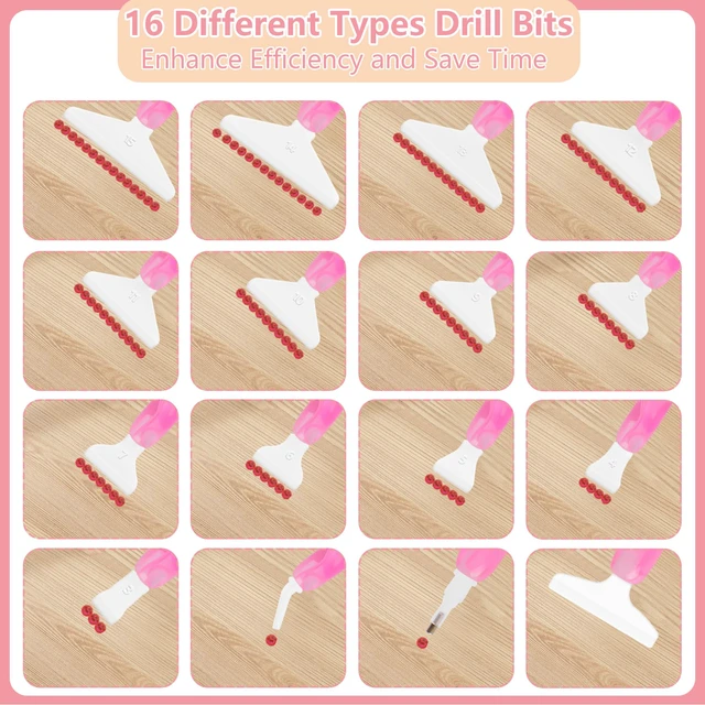 Alt view image 4 of 7 - Diamond Art Pens 24P, Acrylic Diamond Painting Pen with Various Tips and Dotting Clay, Ergonomic Diamond Art Tools Set for 5D Gem Paintings (Pink)