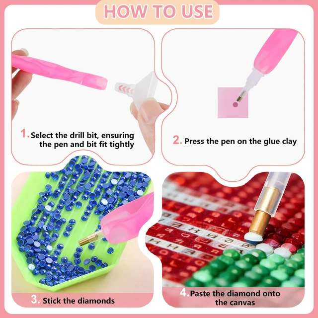 Alt view image 6 of 7 - Diamond Art Pens 24P, Acrylic Diamond Painting Pen with Various Tips and Dotting Clay, Ergonomic Diamond Art Tools Set for 5D Gem Paintings (Pink)