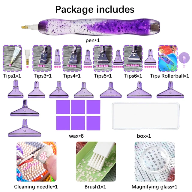 Alt view image 6 of 7 - 26 Pcs Plastic 5D Diamond Art Pens Kit with 13 Nibs Stylus Tool | Ergonomic Grip,13 Screw-Thread Plastic Tips for Multi-Placement,Fits All Diamond Kits,Dotting Tool for Nail Art & Crafts