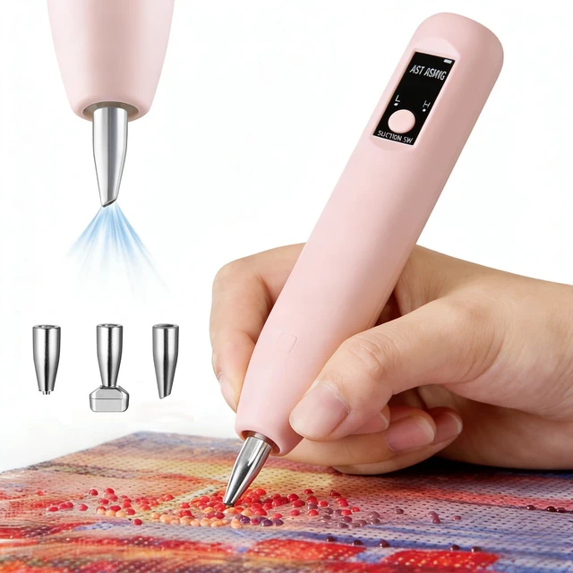 Main image of Electric Diamond Art Vacuum Pens, Diamond Art Kits for Adults, Pink | No Wax Needed, Wireless, Rechargeable, 2 Suction Levels, 3Pcs Replaceable Tips, Diamond Painting Accessories and Tools