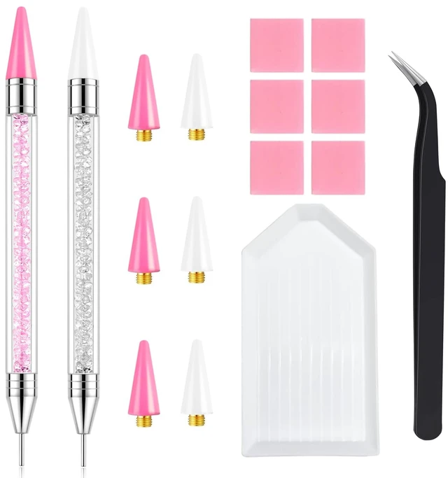Main image of Rhinestone Picker Tool, 2 Bedazzling Pen, 6 Extra Wax Tips&Tweezer | 16Pcs Bedazzling Tools, Diamond Painting Dotting Pen with Precision Tweezer, Nail Art DIY Kit