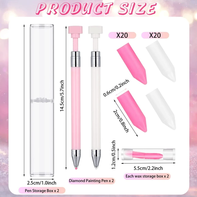 Alt view image 2 of 6 - 2 Pack Diamond Painting Pens with 40 Pcs Replacement Wax, Solid | Diamond Painting Tools for Art Craft, Easy Grip, with Protective Case, for Gem Nail and DIY Painting