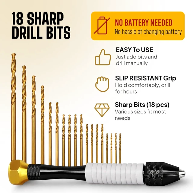 Alt view image 3 of 7 - Pin Vise Hand Drill Manual with Micro Drill Bits, Jewelry Drill for Resin
