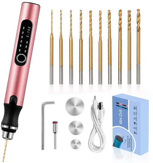 Main image of 3-Speed Cordless Mini Drill Pen With 10 Small Drill Bits, Rechargeable Electric Hand Drill Pin Vise, Resin Drill Set For Jewelry Making, Resin, Plastic, Wood, Keychains DIY (PINK)
