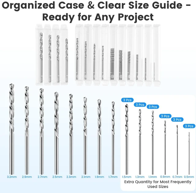 Alt view image 7 of 7 - Micro Drill Bit Set with 26Pcs HSS & Carbon Steel Micro Drill Bits (0.5-3.2mm), Pin Vise Hand Drill Set for Resin Casting, Jewelry Making, PCB Drilling, Modeling, and Small Craft Holes