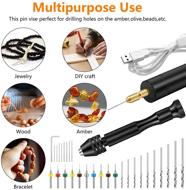 Alt view image 7 of 7 - Electric Hand Drill Set for Resin Casting Mold, Electric Drill with 8 Drill Bits (0.8-1.2 Mm), Pin Vise Hand Drill with 10 Mini Drills (0.8-3.0 Mm), 10 PCB Twist Drills (0.3-1.2 Mm), Screwdriver