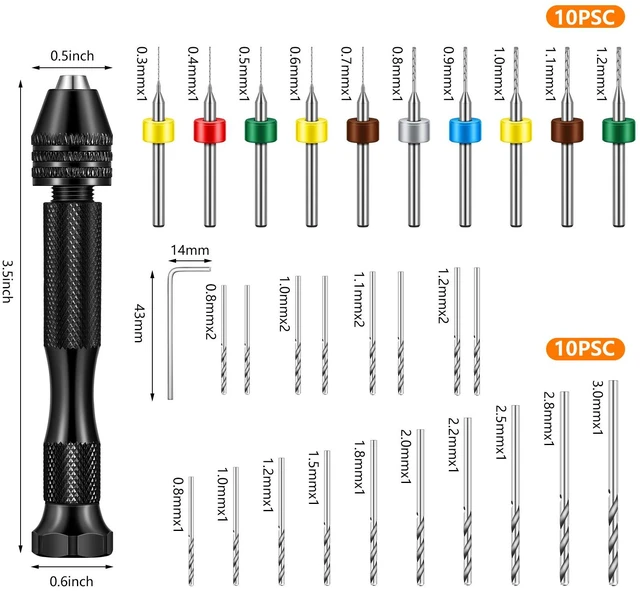 Alt view image 4 of 7 - Electric Hand Drill Set for Resin Casting Mold, Electric Drill with 8 Drill Bits (0.8-1.2 Mm), Pin Vise Hand Drill with 10 Mini Drills (0.8-3.0 Mm), 10 PCB Twist Drills (0.3-1.2 Mm), Screwdriver
