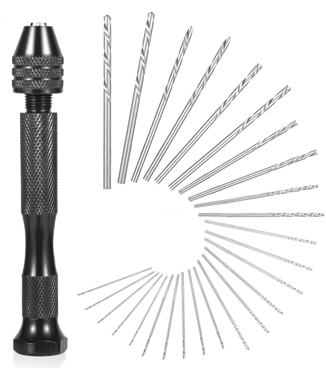 Main image of 26 PCS Micro Drill Bit Set, Pin Vise Hand Drill Manual Jewelry w/Micro Drill Bits (0.5mm-2.5mm), Rotary Craft Drill for Jewelry Making, Resin, Wood, Plastic, Miniature, Beads, Clay