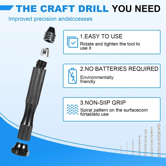 Alt view image 3 of 7 - 26 PCS Micro Drill Bit Set, Pin Vise Hand Drill Manual Jewelry w/Micro Drill Bits (0.5mm-2.5mm), Rotary Craft Drill for Jewelry Making, Resin, Wood, Plastic, Miniature, Beads, Clay