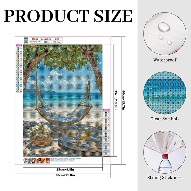 Alt view image 2 of 7 - Beach Diamond Painting Kit 5D DIY Full Diamond Round Diamond ArtSwing by the Sea Diamond Art Craft for Adults and Beginners, Perfect for Home Wall Decor 12x16 in