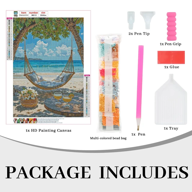 Alt view image 3 of 7 - Beach Diamond Painting Kit 5D DIY Full Diamond Round Diamond ArtSwing by the Sea Diamond Art Craft for Adults and Beginners, Perfect for Home Wall Decor 12x16 in