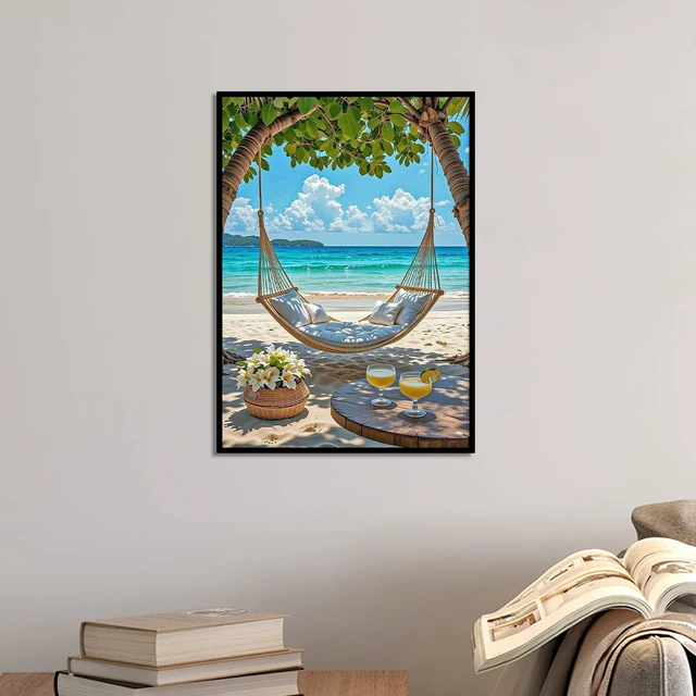 Alt view image 5 of 7 - Beach Diamond Painting Kit 5D DIY Full Diamond Round Diamond ArtSwing by the Sea Diamond Art Craft for Adults and Beginners, Perfect for Home Wall Decor 12x16 in
