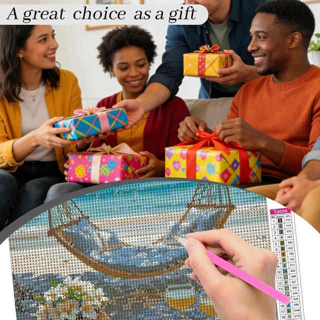 Alt view image 6 of 7 - Beach Diamond Painting Kit 5D DIY Full Diamond Round Diamond ArtSwing by the Sea Diamond Art Craft for Adults and Beginners, Perfect for Home Wall Decor 12x16 in