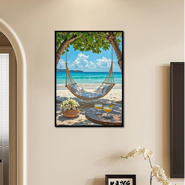 Alt view image 7 of 7 - Beach Diamond Painting Kit 5D DIY Full Diamond Round Diamond ArtSwing by the Sea Diamond Art Craft for Adults and Beginners, Perfect for Home Wall Decor 12x16 in